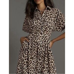 Exquise Anthropologie Animal Print Maxi Shirt Dress Women's M Long Button Front